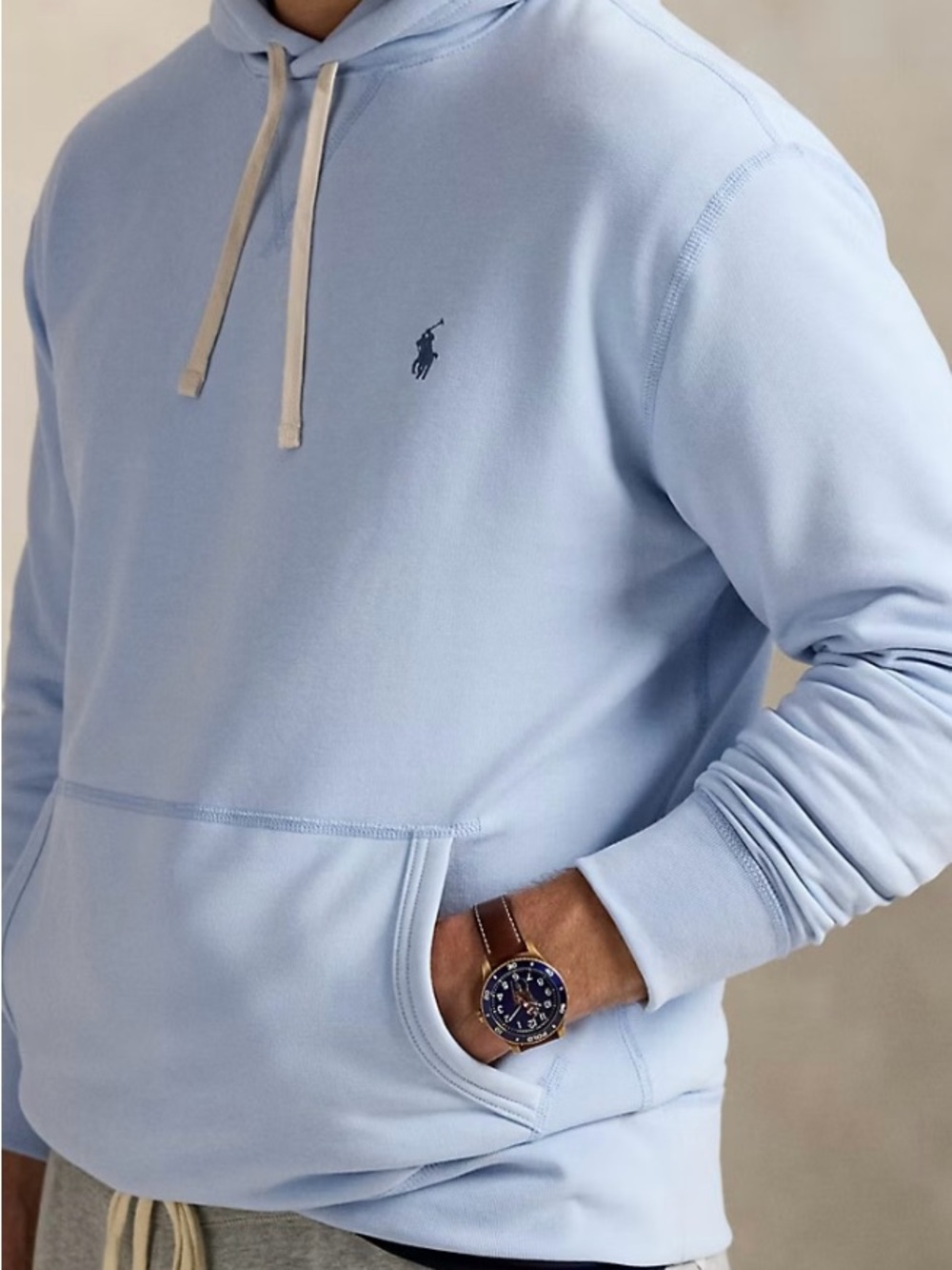 Polo by Ralph Lauren Men’s Pale Blue Fleece Hoodie Pullover Sweatshirt, size M - Picture 2 of 7